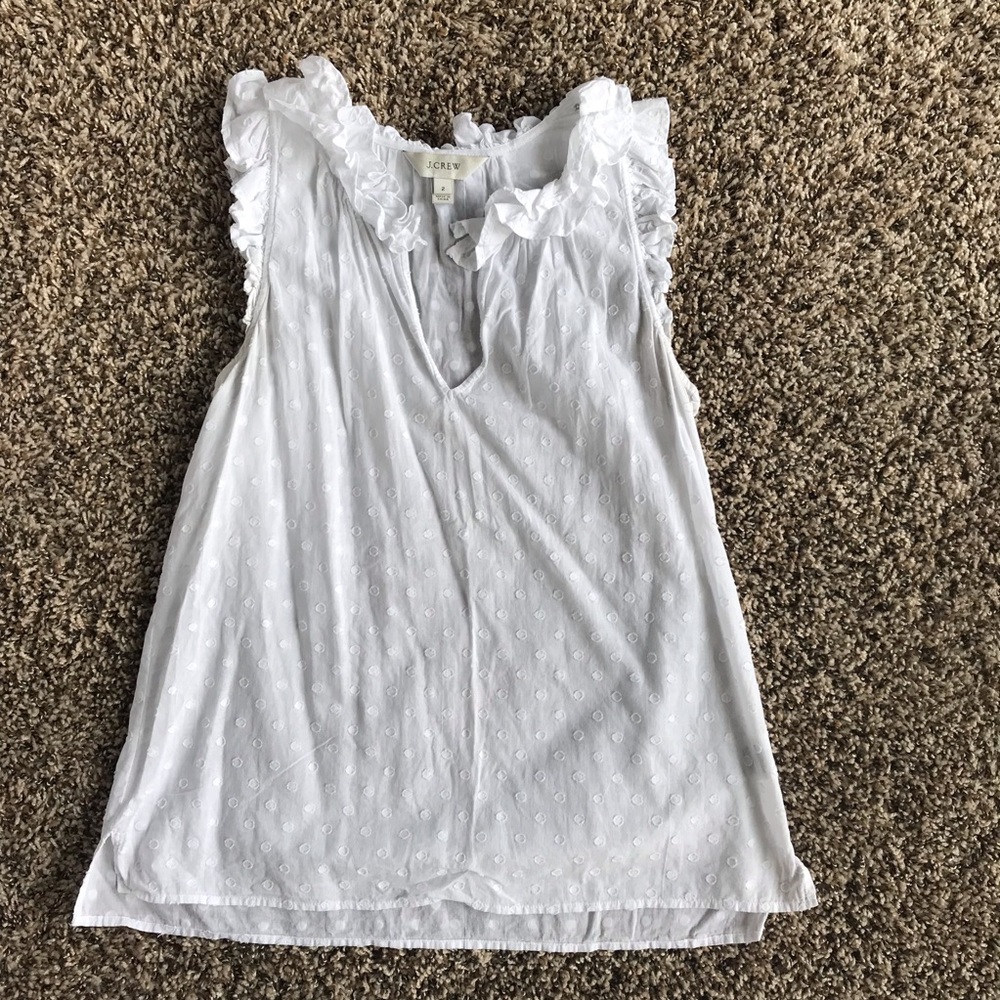 J Crew White Ruffle Collar Top